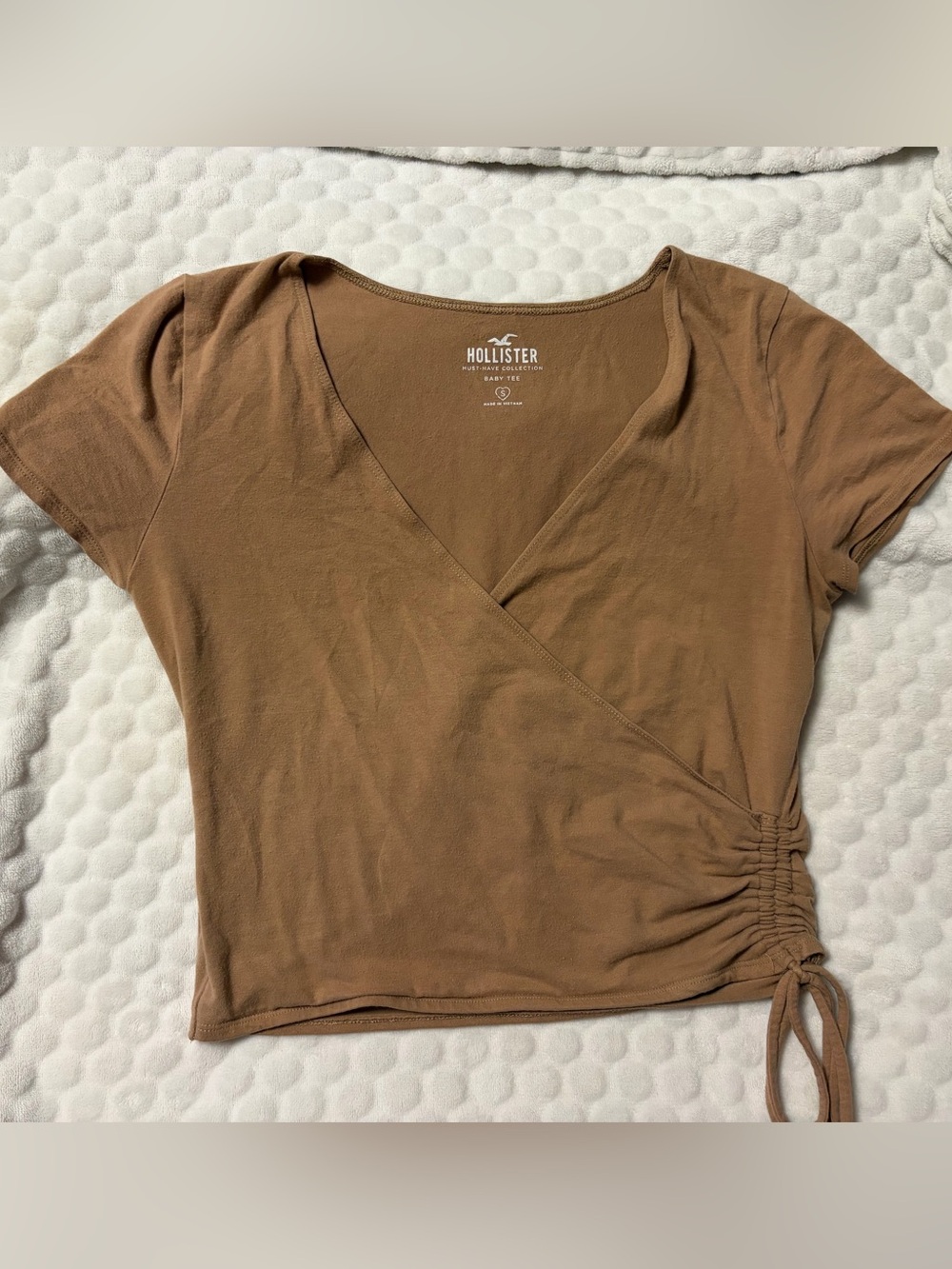 Hollister Brown Wrap-Style Short Sleeve Crop Top